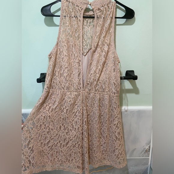 Shimmer Lace Mock Neck Romper - Picture 3 of 5